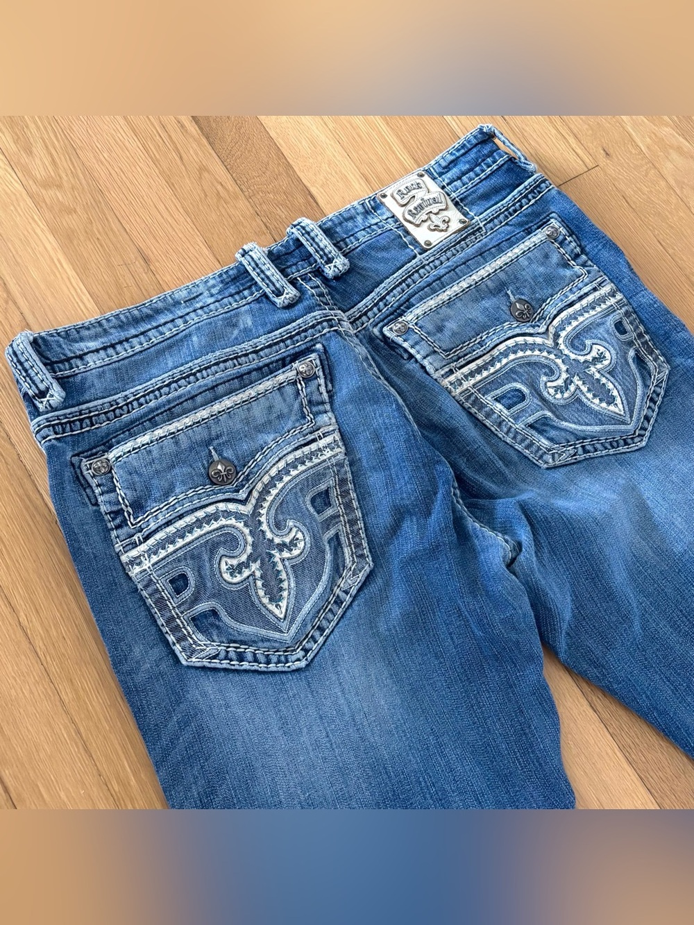 Vintage ROCK REVIVAL Jeans Lowry Straight 42 Thick Stitch Flap Pocket Denim Mens